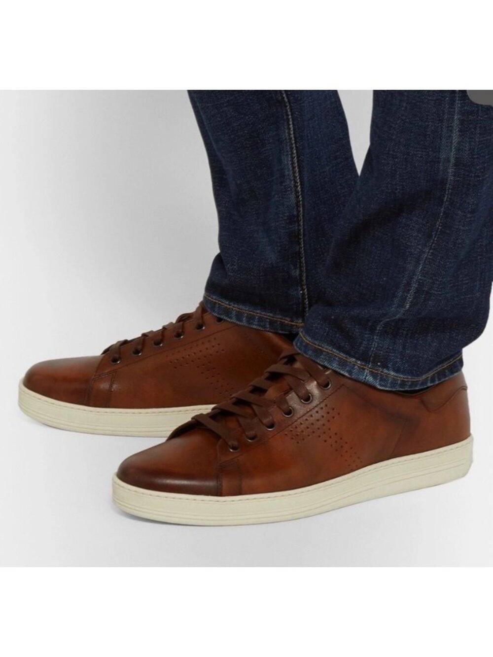 TOM FORD Warwick Perforated Leather Sneakers Brown Men's 10